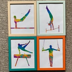 8x10” SET OF FOUR Colorful Gymnastics Art Prints Set